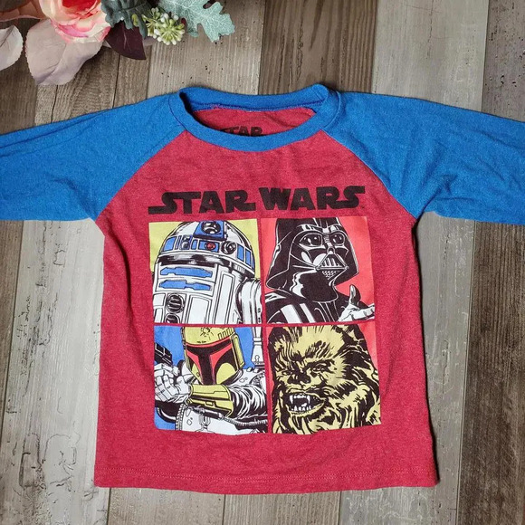 Star Wars Graphic Raglan Long Sleeve T-Shirt Blue Red Boys Size Medium 5/6 EUC - Picture 3 of 9